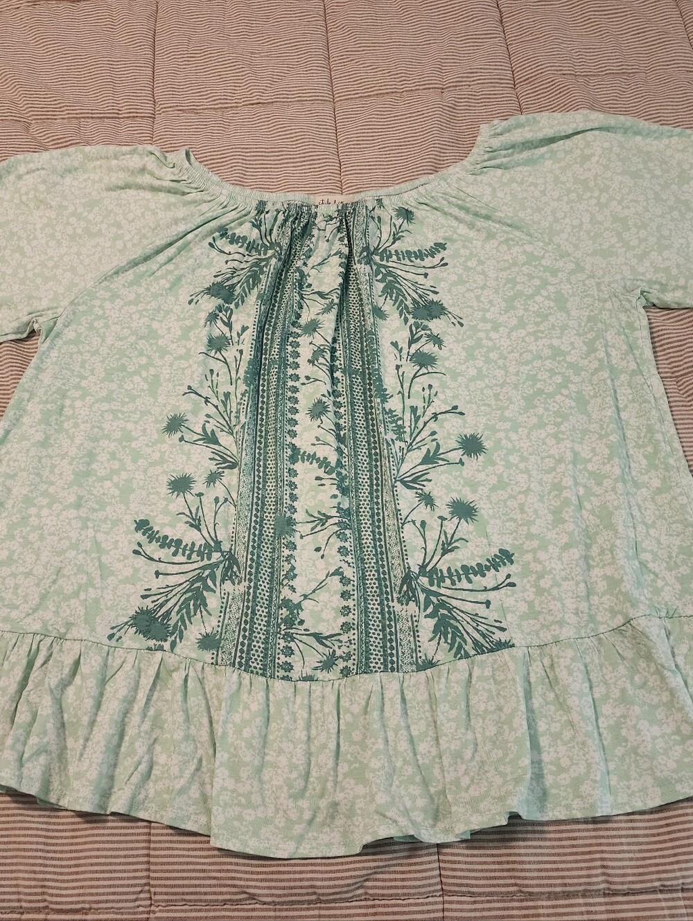 Style & Co NWT Mint Floral Peasant Top with Ruffle Hem & Sleeves 1X Soft Stretch
